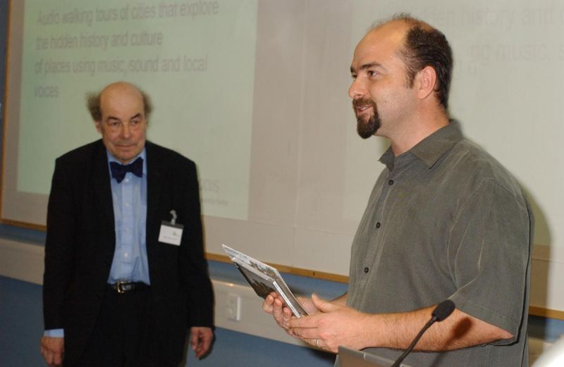 Picture of author receiving award from Heinz Wolff 